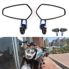 Motorcycle Bar End Side Mirrors 7/8" 22mm Aluminum Alloy Handlebar Rearview Mirrors for Scooter Cruiser Sport Bike (Blue)