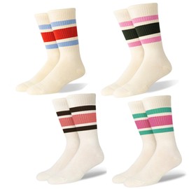 Fszsaa Funny Novelty Socks For Women Striped Retro Crew Socks Sporty Mid Calf Socks Casual Cotton Socks Women
