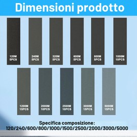 LONGERSIZHAN 100Fogli Carta Vetrata Abrasiva 120-5000, 9x3cm, Umido/Secco