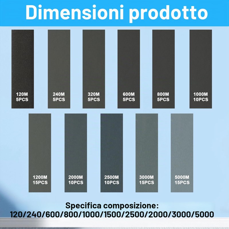 LONGERSIZHAN 100Fogli Carta Vetrata Abrasiva 120-5000, 9x3cm, Umido/Secco