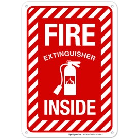 Sigo Signs, Fire Extinguisher Inside Sign, Fire Safety Sign, 10x7 Inches, Rust Free .040 Aluminum, Fade Resistant, Indoor/Outdoor Use, Made in USA