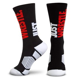 ChalkTalkSPORTS Wrestling Performance Crew Socks - Just Wrestle - Mid-Calf Socks - Youth, Black