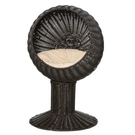 27-Inch Elevated Cat Bed with Rotatable Egg Chair Pod Thick Cushion in Natural Mat Grass Woven Coffee Functional Pet BedsColor: default Color