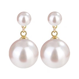 Double Ball Simulated Pearl Dangle Drop Earrings Elegant Double Beads Earrings for Women - White