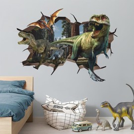 ANHUIB Dino Wall Sticker, 3D Dinosaur Wall Sticker, Large Wall Sticker, Children's Room Boy, 3D Wall Breakthrough Wall Sticker, Wall Sticker for Boys, Bedroom, Baby Room, Playroom Decoration