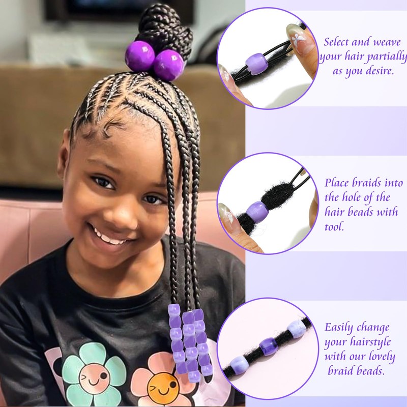 VENOFEN 50PCS Purple Loc Beads Hair Dreadlock Decoration Acrylic Pony