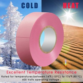 LYLTECH Pink Electrical Tape, 66 feet x 3/4 inch,Waterproof,Strong Adhesive, Vinyl Rubber Adhesive Electrical Tape Use at No More Than 600V & 176℉