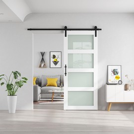 32 x 84 in Glass and Manufactured Wood Prefinished Barn Door with Installation Hardware Kit