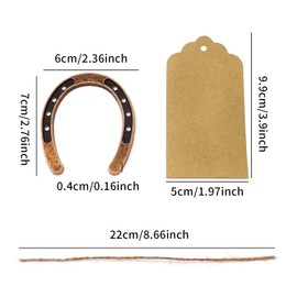 HONBAY 6PCS Metal Mini Horseshoes Favors Decorations with Kraft Tags for Wedding Party
