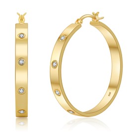 KUMIKUMI Sterling Silver Hoops Earrings for Women,5MM Wide Hypoallergenic Thick Silver Hoop Earrings with Cubic Zirconia, 925 Silver Plated Hoop Earrings non Tarnish for Sensitive Ears 30/40/50mm, No