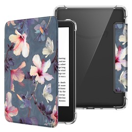 Fintie Case for 6 Inch Kindle (11th Generation) - 2024/2022, Clear Soft TPU Protective Case with Auto Sleep/Wake for 6 Inch Kindle Basic 2024, Blooming Hibiscus