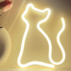 VIFULIN Cat Neon Sign Cat Neon Light, LED Neon Cat Sign for Classroom, Neon Cat Light for Bedroom, Warm White USB/Battery Powered Neon Sign for Wall Decor, Cute Cat Decor Gifts for Girls, Kids, Women