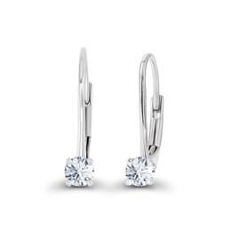 925 Sterling Silver 3mm Created White Sapphire April Birthstone Leverback Stud Earrings