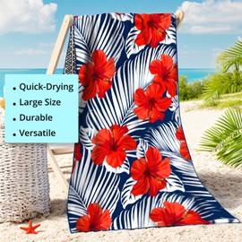 PAMFOIEL 59 x 29 inchs Womens Microfiber Beach Towel Floral Print Sand Cloud Quick Dry Summer Beach Towels Lightweight Swimming Bath Towel Red