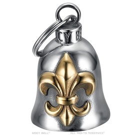 MOCY BELL - Clochette moto FLEUR DE LYS Porte-bonheur MOCY BELL Acier inoxydable Argent Or