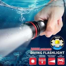 LetonPower Diving Flashlight, 2000Lumens Dive Light,100m Underwater Flashlight,Dive Lights Scuba Diving,with Type-C Charging Dive Torch for Professional Outdoor Underwater Sports