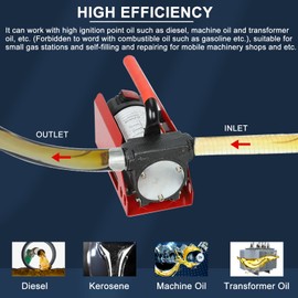 12V Diesel Fuel Transfer Pump Kit, 10 GPM / 40 LPM Portable Electric Fuel Pump, Manual Nozzle, Delivery & Suction Hose, Power Cord with Clamps, for Diesel Machine Transformer Oil