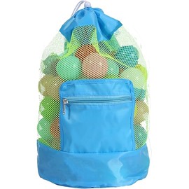 Drawstring Beach Toy Bag, 1Pc Portable Mesh Backpack Beach Tote, Drawstring Beach Shell Toy Bag Mesh Backpack for Beach or Pool, Blue