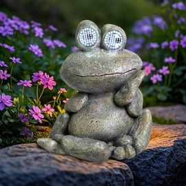 Solar Frog Statue Resin Stone Art Statue Outdoor Yard Garden Ornament