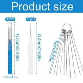 30stk Duschkopf Reinigungsbürste, 2 Arten von Duschkopf-Reinigungsbürsten und 10 Nadel Verschiedenen Größen zum Entstopfen von Kleinen Löchern Badezimmerspalten und Fensterrissdüsen (Blau)