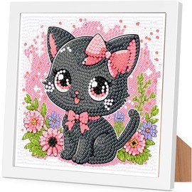 Arttoplus Cat Diamond Painting Children Boys Girls with Frame, Diamond Painting Children from 4 5 6 8 10 Years Cat, Animals 5D Diamond Painting Pictures for Gift and Home Decoration (15 x 15 cm)