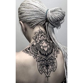 Extra Large Temporary Flower Tattoo for Women Adult Temporary Neck Long-lasting Temporary Realistic Fake Unique Tattoo Mandala Body Flower Sticker Women Real Look Fake Tattoo (Plain Tattoo Sticker 1)