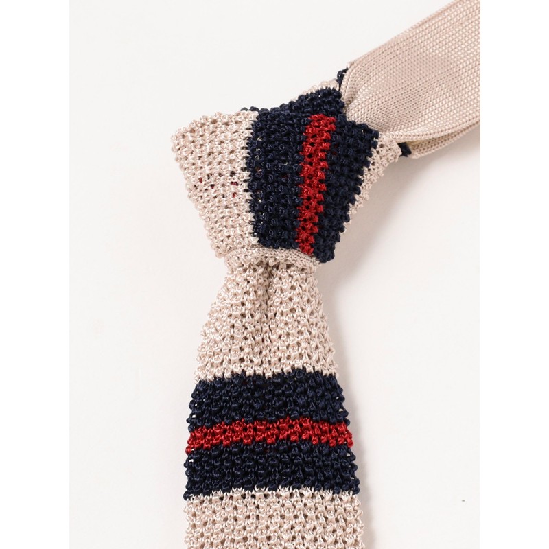 Beams Plus Men's Necktie, Silk Knit Tie, Striped, OFF_WHT
