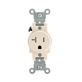 Leviton 20-Amp, 125 Volt, Narrow Body Single Receptacle, Straight Blade, Tamper Resistant, Commercial Grade, Grounding, T5020-T, Ivory