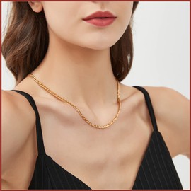 Jewlpire Solid 14K Over Gold Chain Necklace for Women, 4MM Curb Necklace Chains Dainty Gold Chain for Women Trendy Jewelry Gifts for Women Her