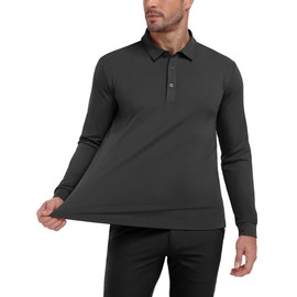 MIER Long Sleeve Polo Shirts for Men Quick Dry Collared Golf Tops for Athletic Tennis Work, Inherent UPF 50+, Dark Grey, M