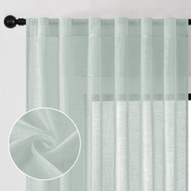 DWCN Linen Sheer Curtains, Rod Pocket & Back Tab Linen Texture Semi Sheer Window Covering, Light Airy Privacy Sheer Panels for Bedroom Living Room Patio Glass Door 52" W x 96" L, Sea Green, Set of 2