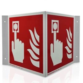Fire Alarm Angle Sign | Aluminium Photoluminescent | Size: 35 x 20 x 14 cm | Symbol Sign l DIN 67510 Class C | Luminance 150 mcd | Fire Protection Sign | Betriebsausstattung24®