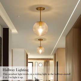 FEAZAC Glass Globe Pendant Light Fixtures, Mid Century Modern Ceiling Hanging Lights with Height Adjustable, Brass Gold Pendant Lighting for Kitchen Island, Hallway, Dining Room, Living Room (1 Pack)