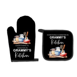 FIicy Grammy Gifts Oven Mitts and Pot Holders Sets, Gifts for Grammy from Grandkids Kitchen Accessories Sets, Sweeter in Grammy’s Kitchen Heat Resistant Oven Glove Potholders for Kitchen Baking