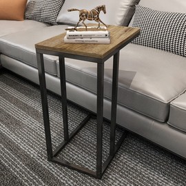 Maxtown Side Table End Table Living Room C Shaped Snack Table for Sofa Couch and Bed Bedside Tables for Bedroom Realistic Wooden Patterns with Sturdy Metal Legs Walnut