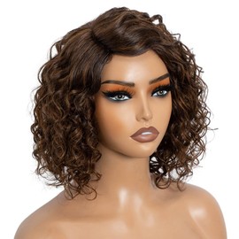 Joedir Bob Human Hair Wigs for Black Women Wear and Go Wig Water Wave Wig Afro Curly HD Lace C Parting Glueless 12 Inches 180% Density (P4/30)