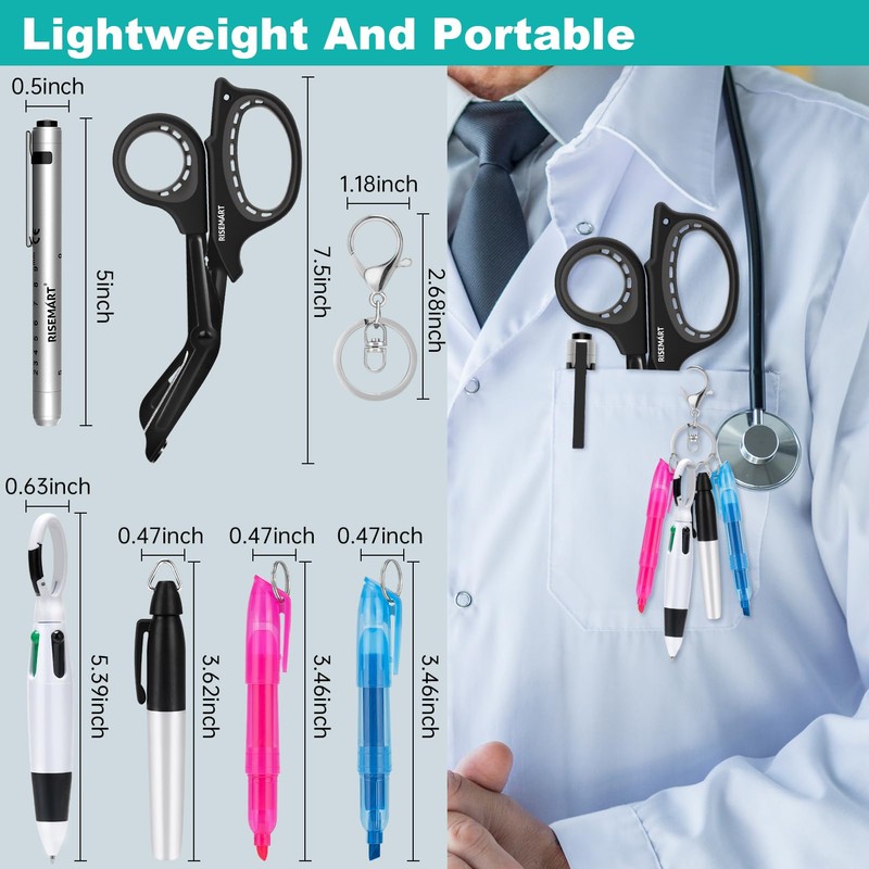 RISEMART Rechargeable Pen light with Medical Scissors and 4 Pen