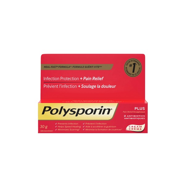 Polysporin Plus Pain Relief Antibiotic Cream, Heal-Fast Formula 30 g