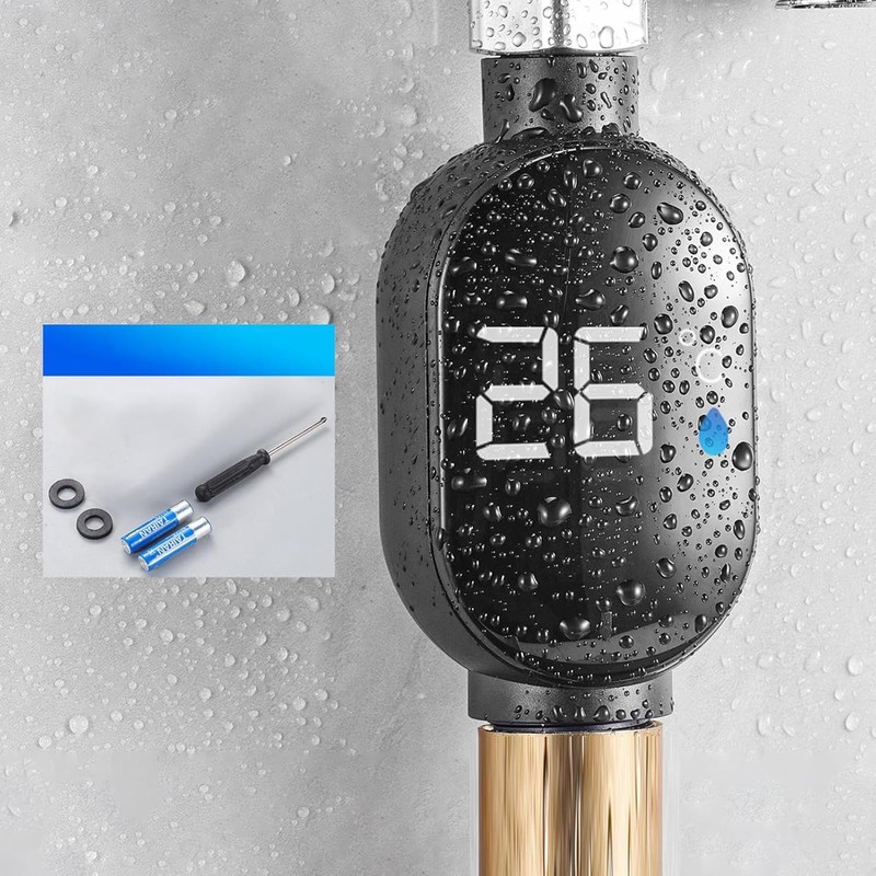 Shower Thermometer,Water Temperature Sensor Gauge with Led Digital Display, Waterproof