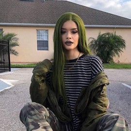 Angle Lucky Olive Green Wig for Women Long Straight Olive Realistic Hairline Free Part Wig Synthetic Heat Resistant Glueless wigs for Cosplay Makeup Drag Queen