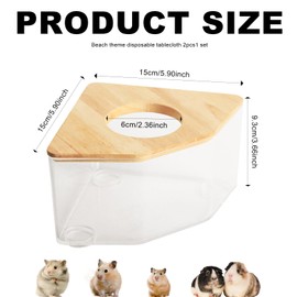 PLUSHCEWT Hamster Sand Bath, Hamster Sand Bath Container, Transparent Hamster Sand Bath with Wooden Lid, Hamster Bath Box, for Syrian Hamsters, Guinea Pigs, Rats, Mice