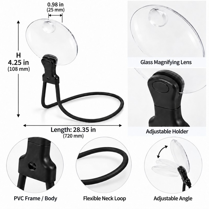 Hands-Free Neck Magnifying Glass, 3X & 10X Magnifier for Reading,