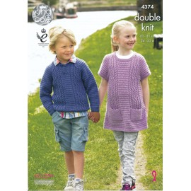 King Cole Girls & Boys Double Knitting Pattern Cable Knit Sweater & Tunic Merino DK (4374)