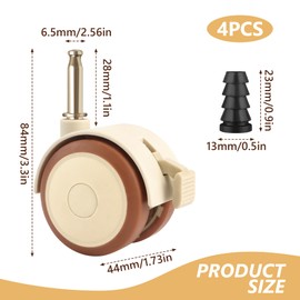 Set of 4 Castors for Children's Furniture, Rubber Wheels, Swivel Castors Brakes and Sleeve Pins for Trolleys, Cot, Bassinet, Flower Stand