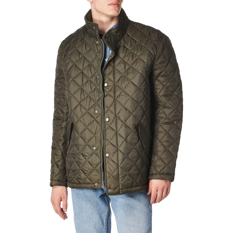 Cole Haan Men's Quilted Barn Jacket, Olive, Medium