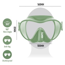 Aumerage Snorkel Mask for Adults - Professional Anti-Fog Diving Goggles, Comfortable Swim Mask for Snorkeling, Scuba & Swimming Training (Green)