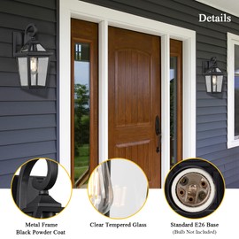Diyel Colonial Outdoor Light Fixture Wall Mount, Exterior Light Fixture Wall Sconces with Clear Glass for Front Porch, Waterproof Outdoor Wall Lantern in Black Finish for House, Doorway, Garage, Patio
