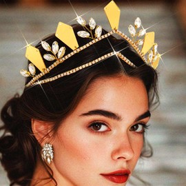 Bessney Gold Crowns Crystal Wedding Tiara Greek Goddess Hair Accessories for Women