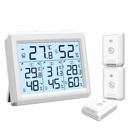 KeeKit Indoor Outdoor Thermometer, Digital Hygrometer Meter Gauge with 3 Sensors, Temperature Humidity Monitor with LCD Backlight, Min/Max Record for Home, Office, Restaurants, Bars, Cafe