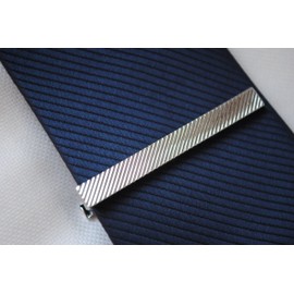 Frederick Thomas Diagonal Striped Silver Tie Clip